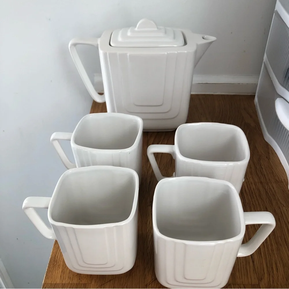 VTG Deco Revival‎ White Ceramic Tea Set MCM
